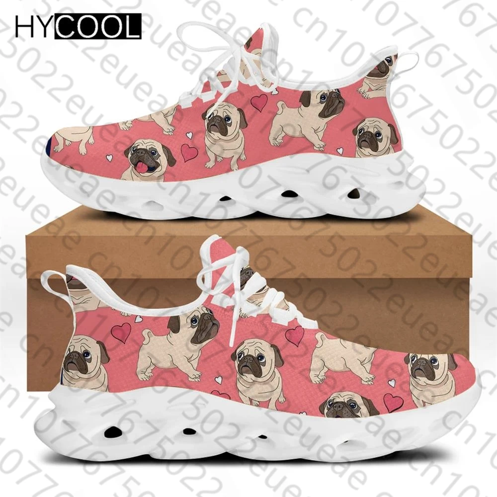 HYCOOL Puppy Dog With Love Heart Printing Women Mesh Anti-Skid Flats Sneakers Lightweight Comfortable Running Sport Shoes