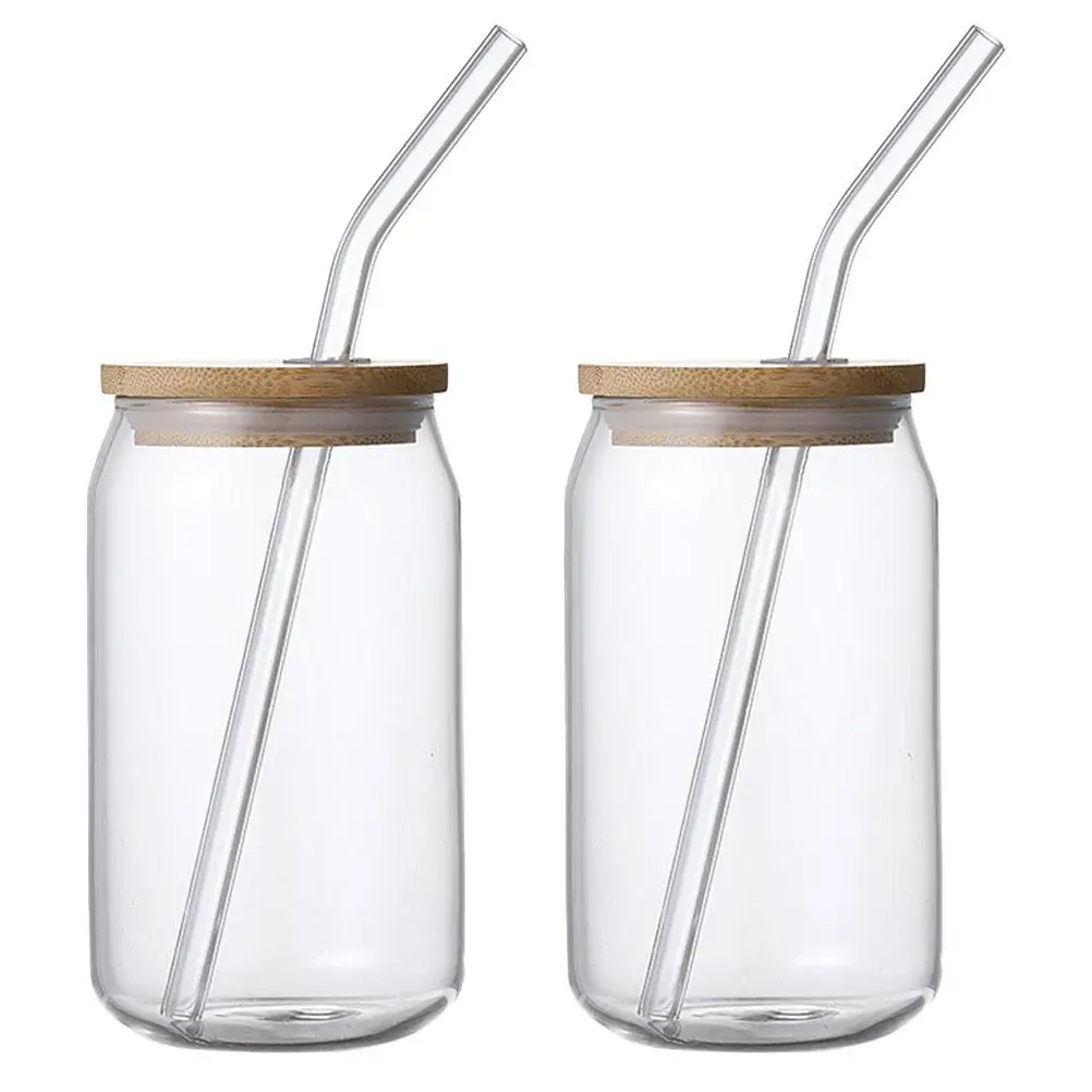 

2 Pcs Cups Bamboo Heat-Resistant Cup Lid Transparent Jar Tumbler Cold Drink Juice Cup Heat Resistant Milk Straw