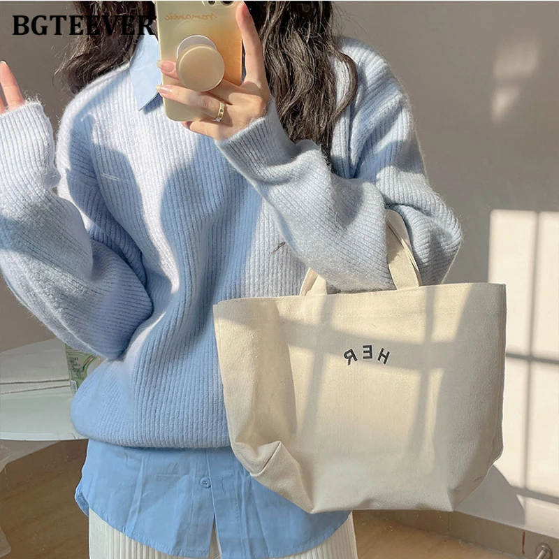 BGTEEVER Casual Loose O-neck Women Sweaters Jumpers Autumn Winter Long Sleeve Loose Candy Color Ladies Knitted Pullovers