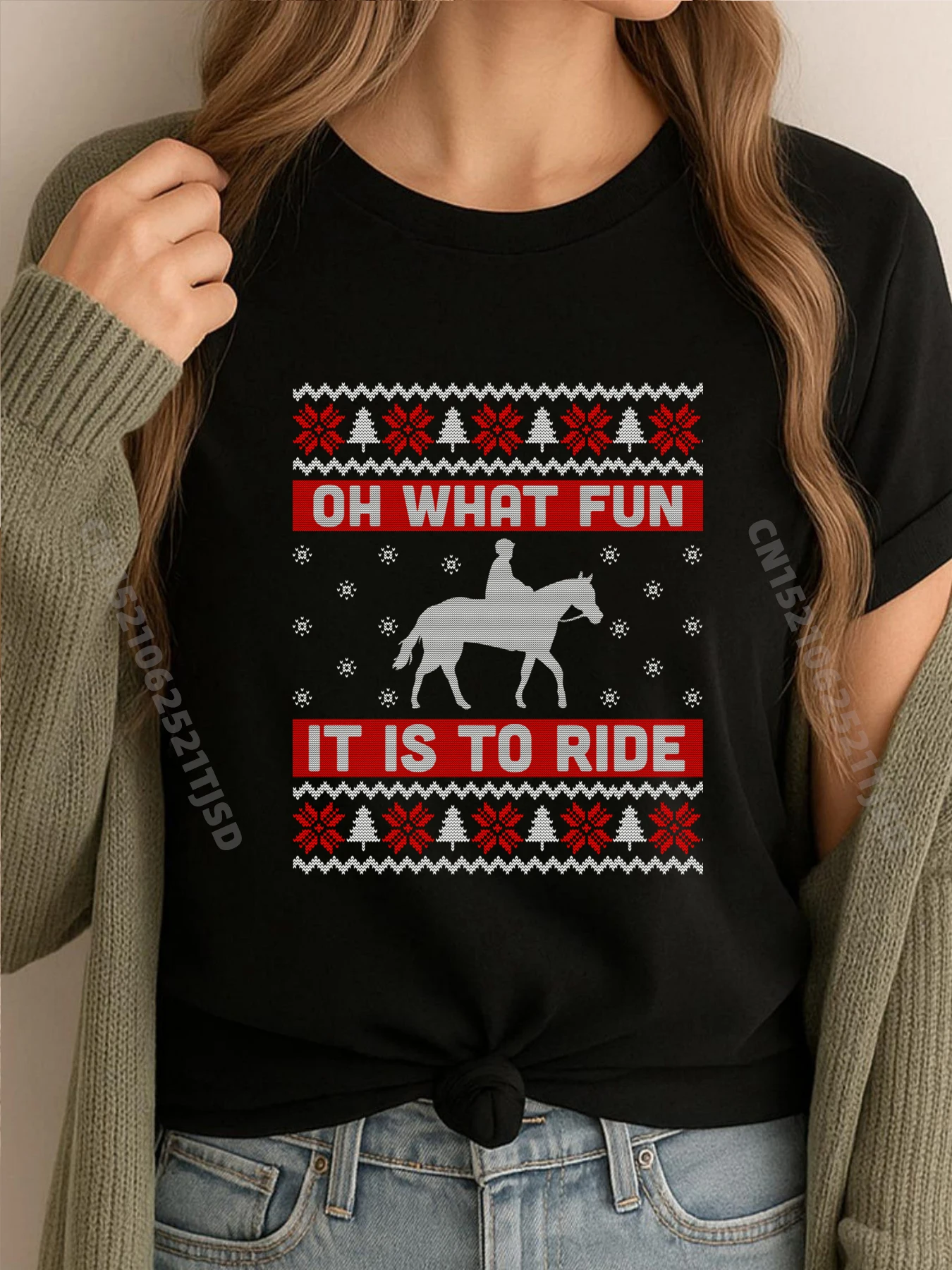 

Oh What Fun It Is To Ride Horse Ugly Christmas Графические футболки из 100% хлопка Элитные брендовые футболки с надписью