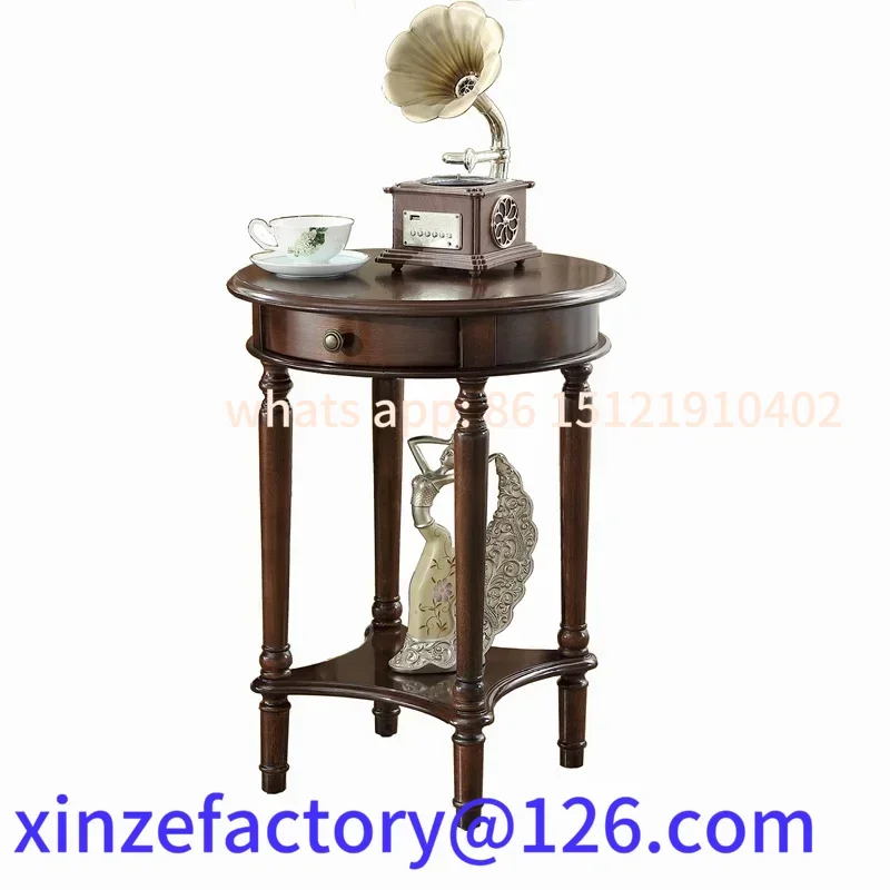 Customizable Solid Wood Round Bedside Double layer Home Furniture Classic Design Side Table