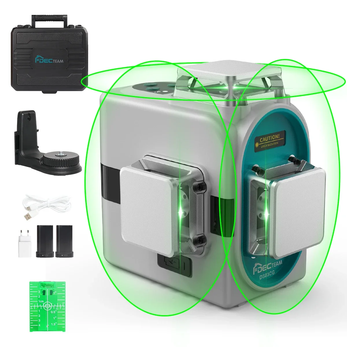 3D 12 Lines Laser Level Green Beam DECTEAM 3x360° Cross Lines Laser Tool with Hard Carry Case & Rechargeable Two Lithium Battery