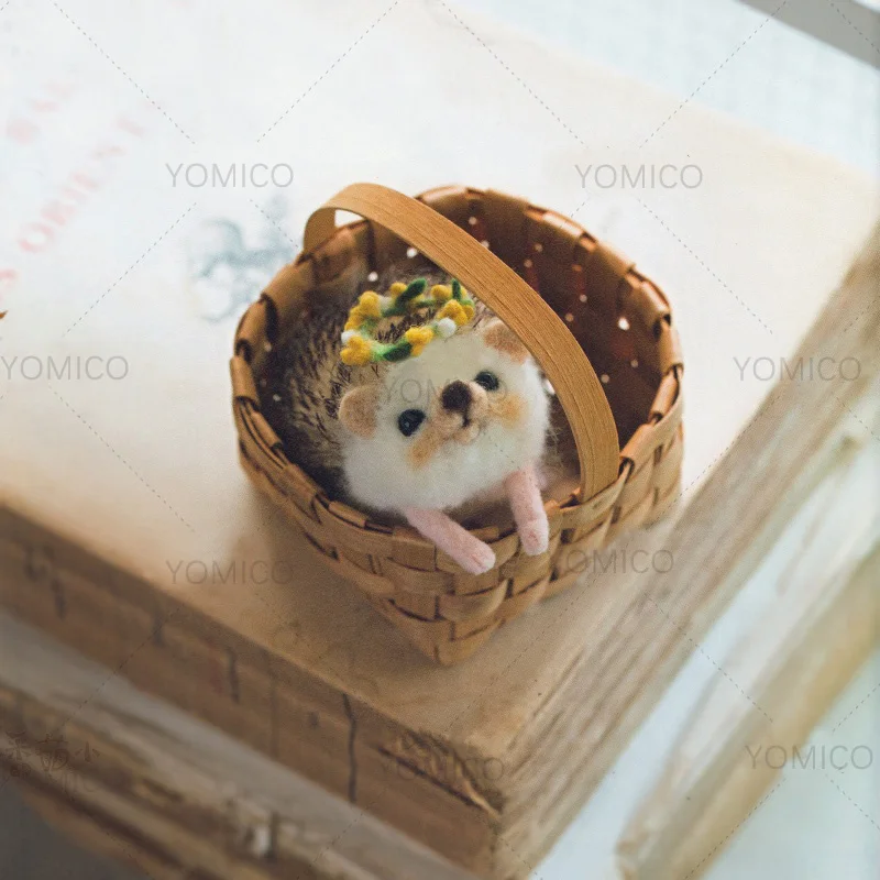 YOMICO Hedgehog Felt Animals Includes Video Tutorial And Mohair Plushie Toys Handmade DIY Wool Needle Material Handcraft Kit