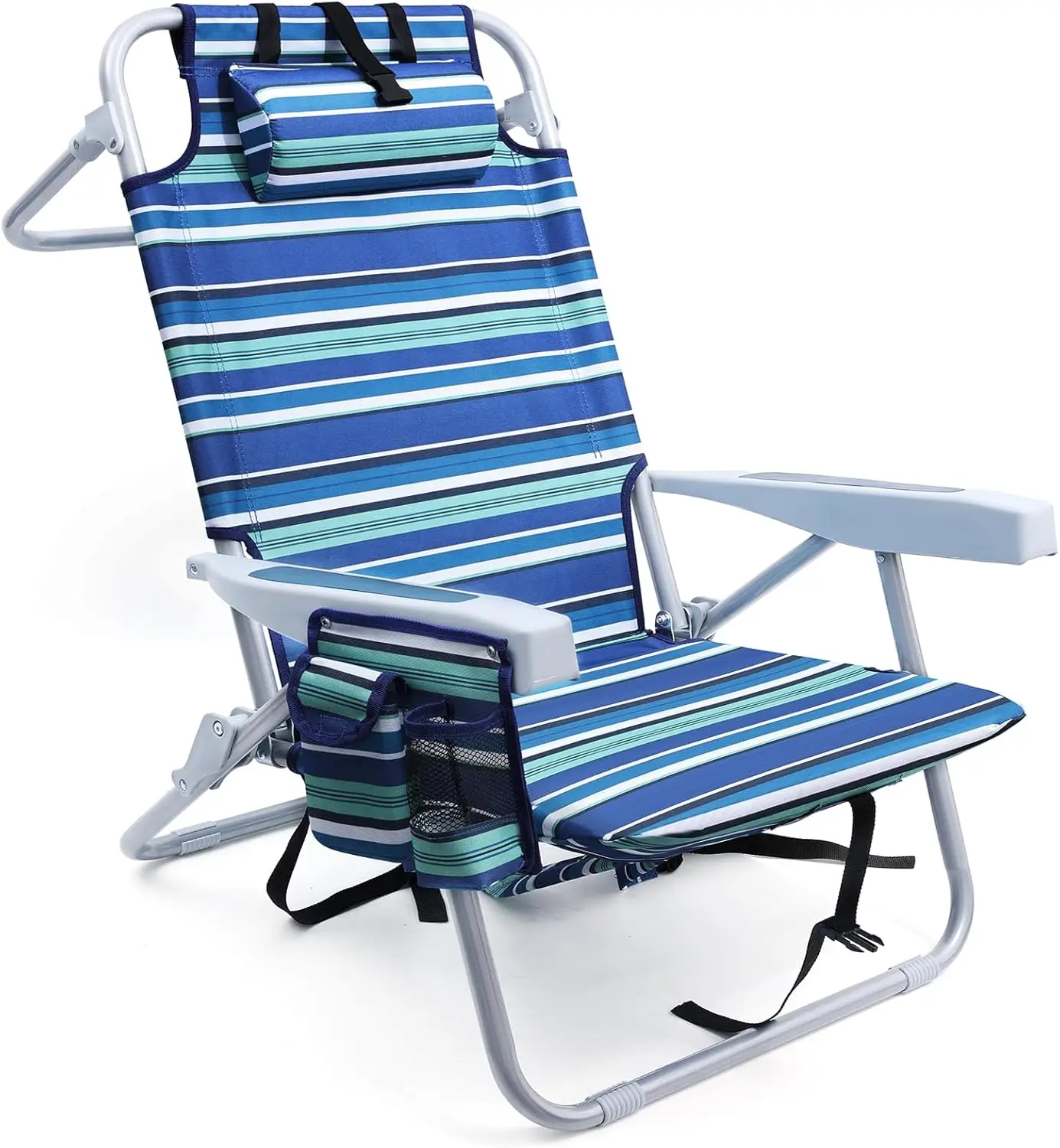 

Heavy Duty Beach Chairs for Adults, Compact Portable Lay Flat Folding Chair with Backpack Straps and Large Cooler Pouch