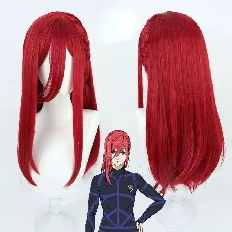 Chigiri Hyoma Cosplay Wig Red Side Braided Hair Rose Net Inner Cap Heat resistant Synthetic Fiber Suitable for Anime Cospla