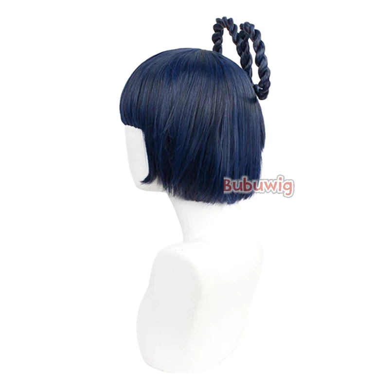 Bubuwig cabelo sintético genshin impacto xiangling peruca cosplay feminino dia das bruxas 30cm curto em linha reta perucas de festa azul resistente ao calor