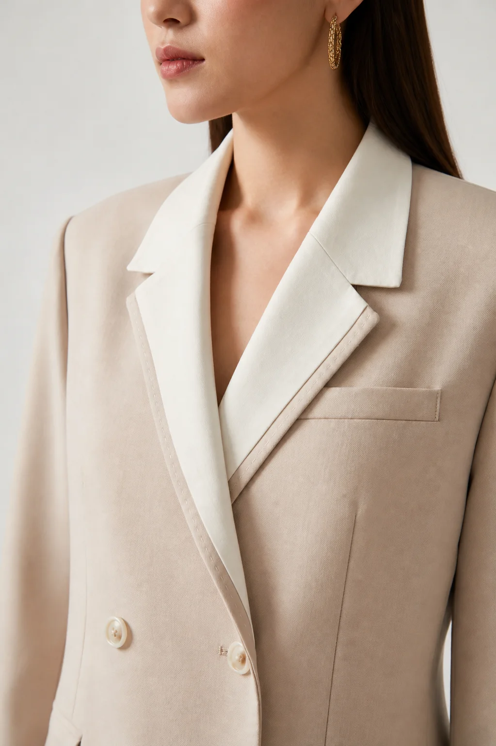 K2547W Designer Style Women’s Wool Blazer Dual-Tone Splicing Lapel Jacket Premium Wool Blend Coat
