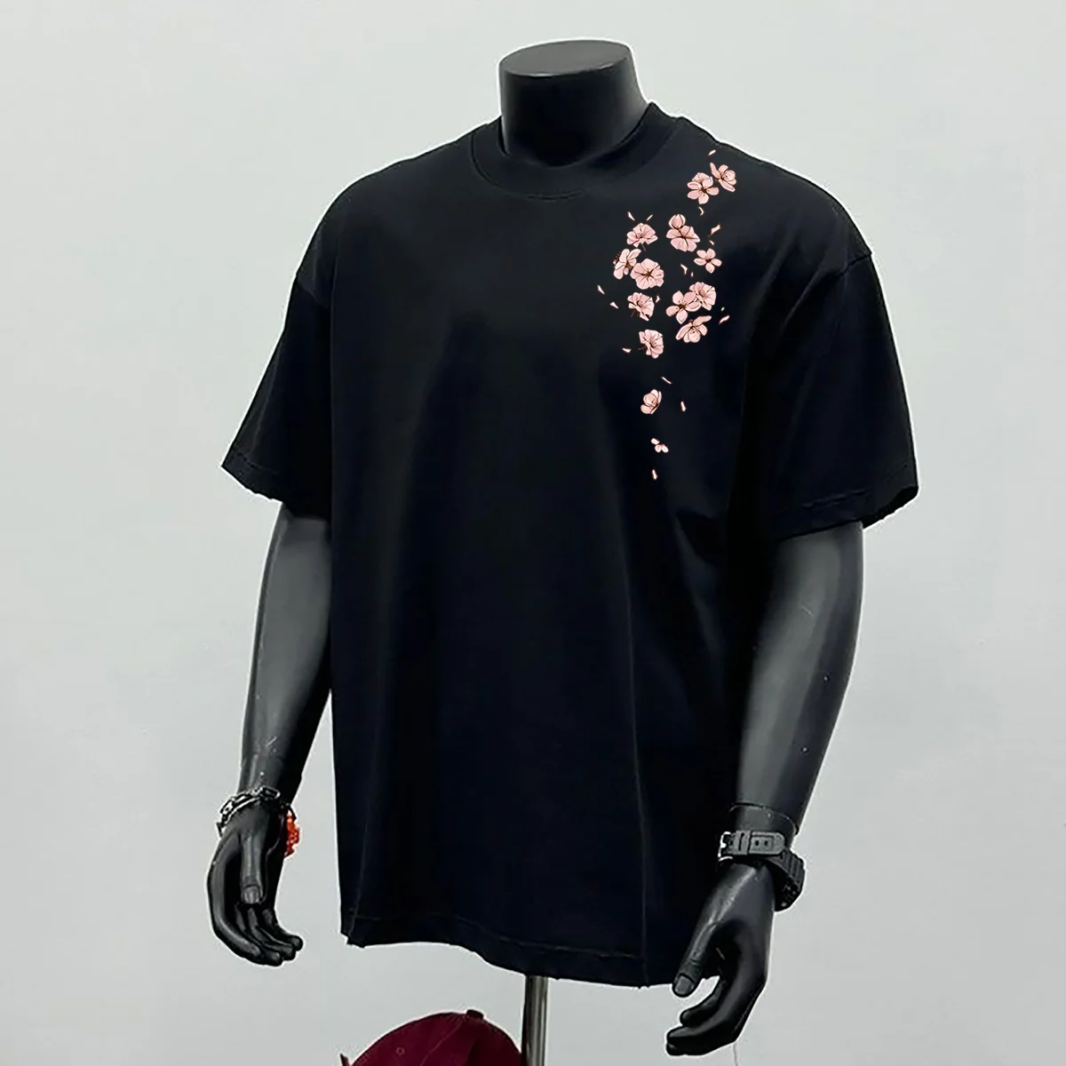 

Trendy Sakura Print Cotton ort Sve Loose Fit Men's T-irt Breathable Casual Top for Youth All Seasons round Ne Tee