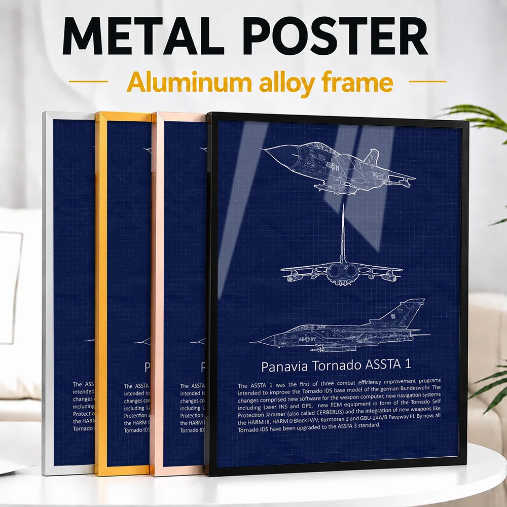 Panavia Tornado ASSTA 1 Blueprint Metal Poster With Aluminum Alloy Frame Personalized Photo Drafting Style Wall Art For Study