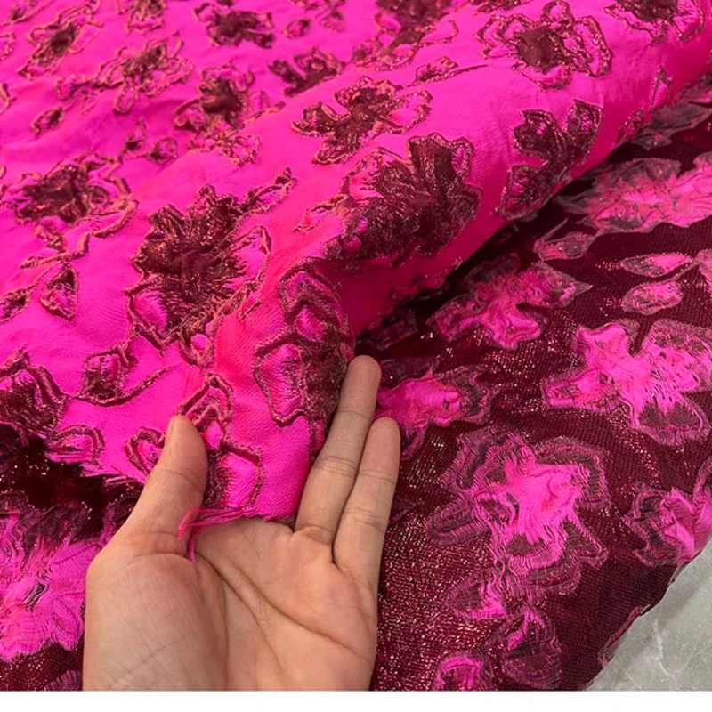 High Quality Brocade Jacquard Fabric Three-dimensional Flower Fashion Pink Latest Pattern Handmade Diy Clothing Fabric for Dress