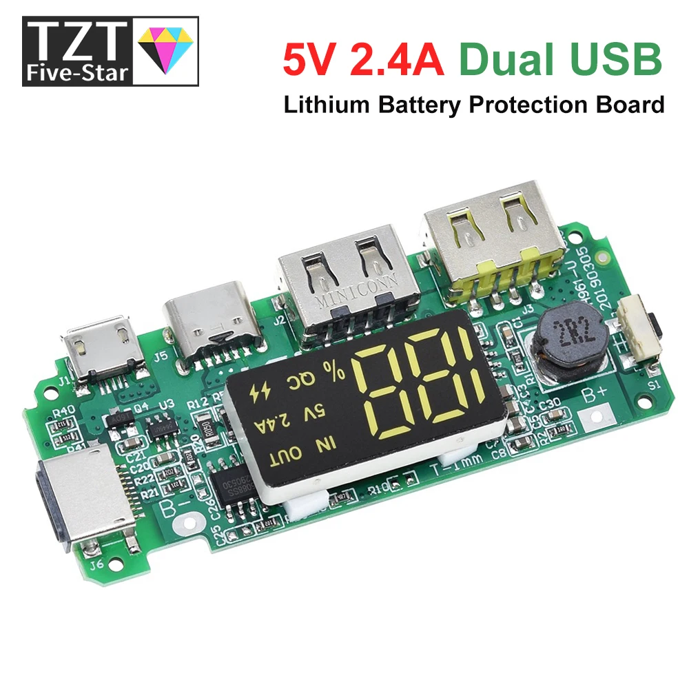 LED Dual USB 5V 2.4A Micro/Type-C USB Mobile Power Bank 18650 Charging Module Lithium Battery Charger Board Circuit Protection