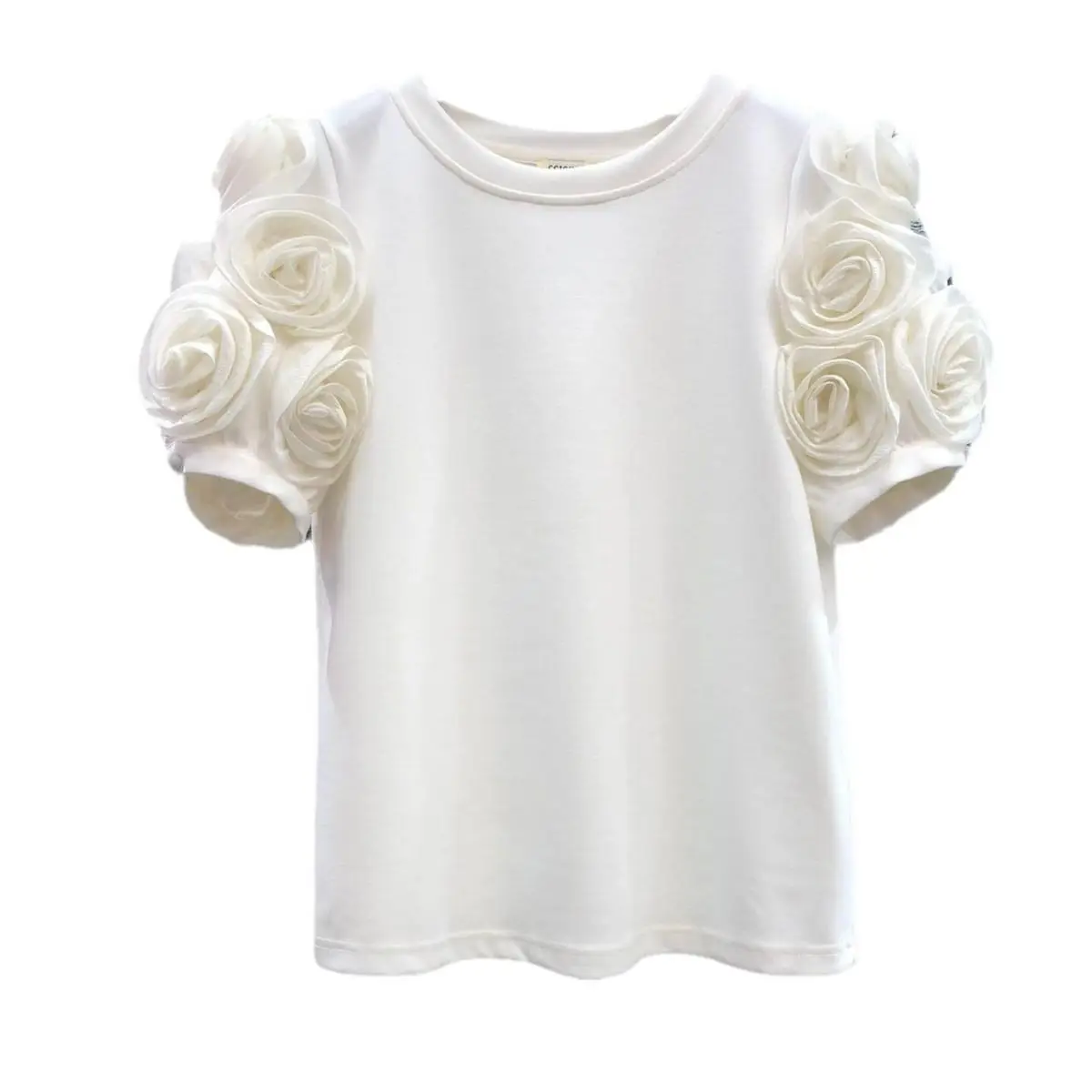 Nomikuma 2024 Summer New Women\'s 3D Flower Short Sleeved T-shirt Fashion Simple Versatile Top