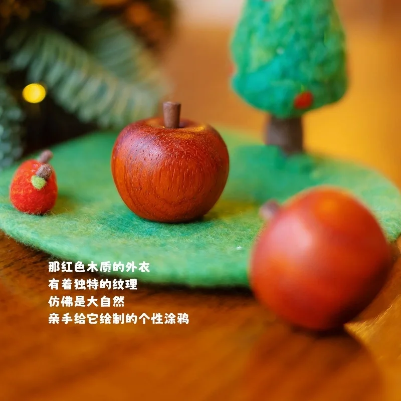 Solid Rosewood Carved Fruit Ornament Persimmon Apple Strawberry  Handicraft Home Decor Gift