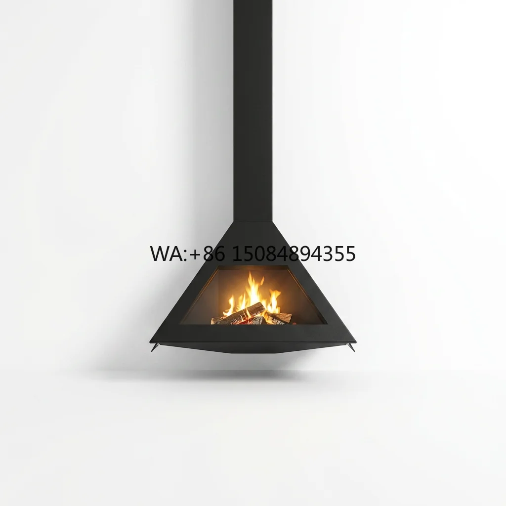 Modern Suspended Fireplace Real Flame Transparent Glass Villa Heating Freestanding Wood Burning Stove Steel Plate Insert