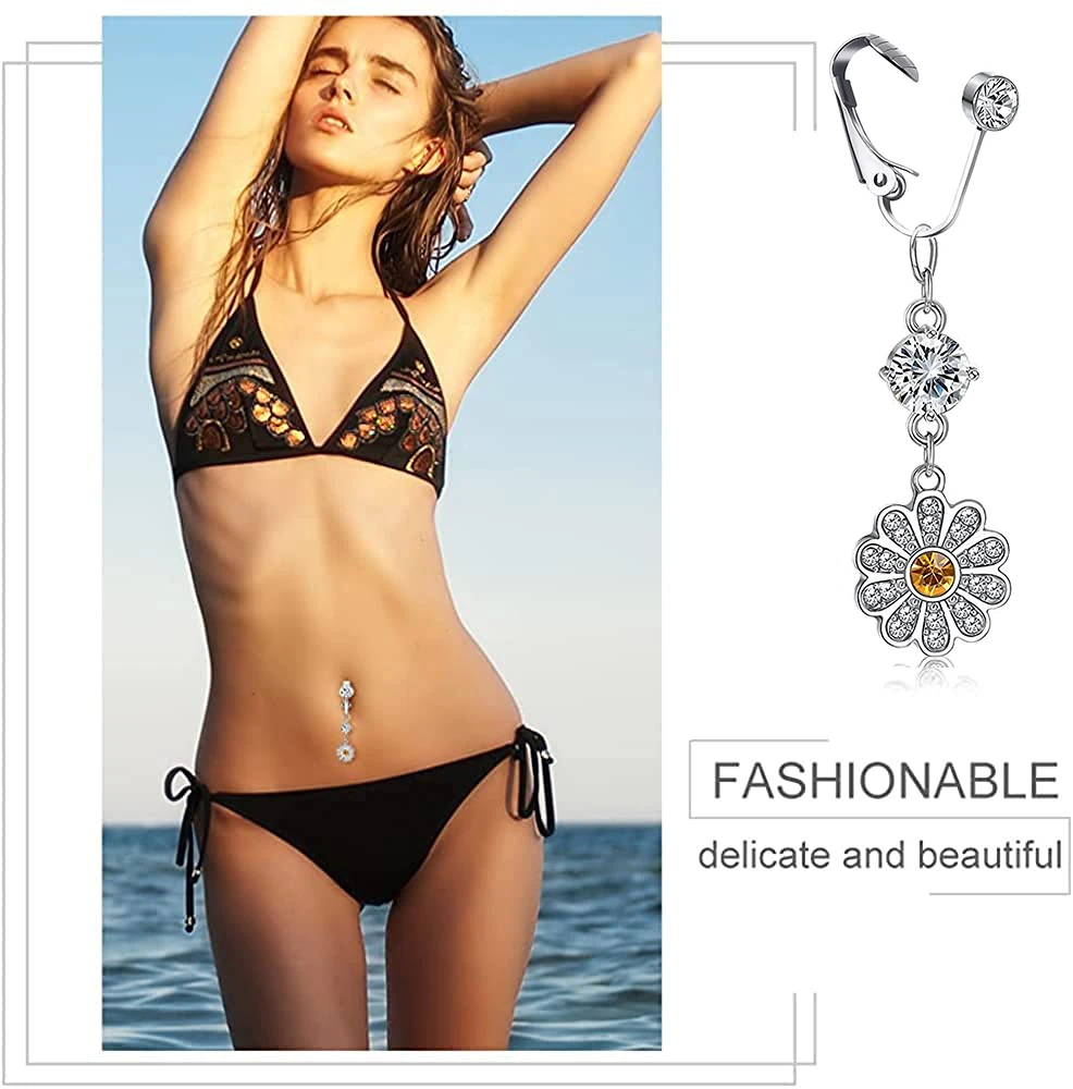 Fake Belly Piercing Dangling Long Faux Fake Belly Button Pircing Zircon Butterfly Clip On Umbilical Navel Cartilage Earring Clip