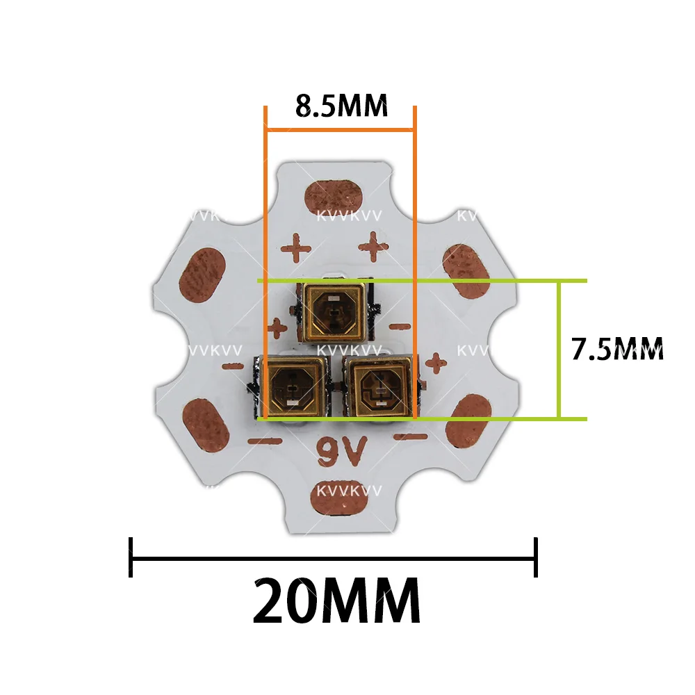 1PCS 3W DC9V Deep UV LED Chip 20MM 3535 UVC 395nm UVA 7mW 15mW Ultraviolet LED Bead DIY Light Lamp With Copper PCB