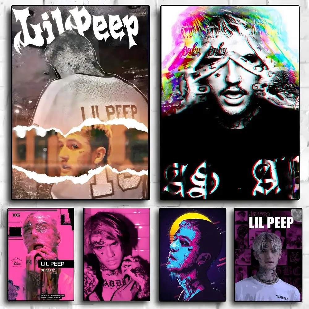Singer Lil Peep Poster Poster Self-adhesive Art Waterproof Paper Sticker Coffee House Bar Room Wall Decor