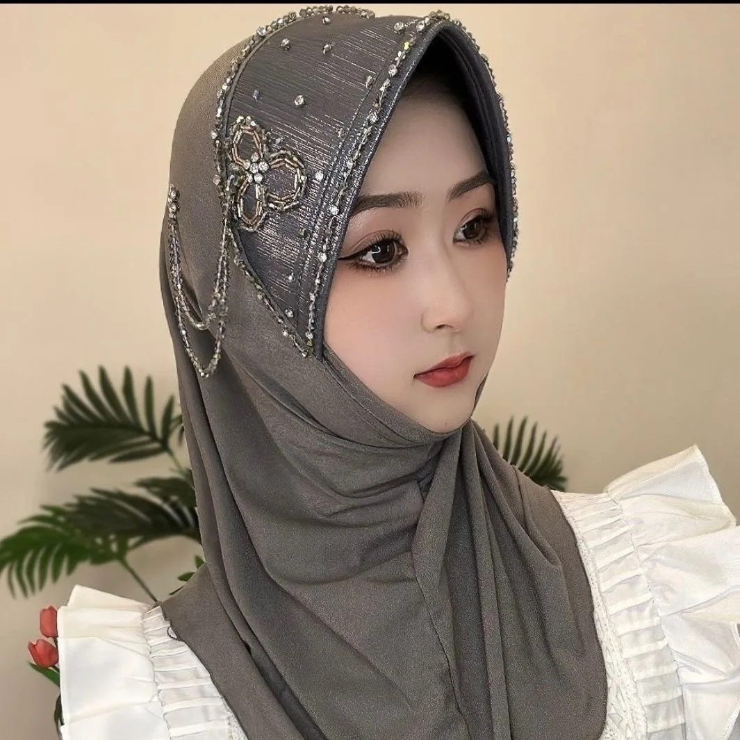 Abaya Hijab bufanda musulmana para mujer ropa turbante envío gratuito pañuelo malasia gorra sombrero Kufi Islam lujo borla flor 05247