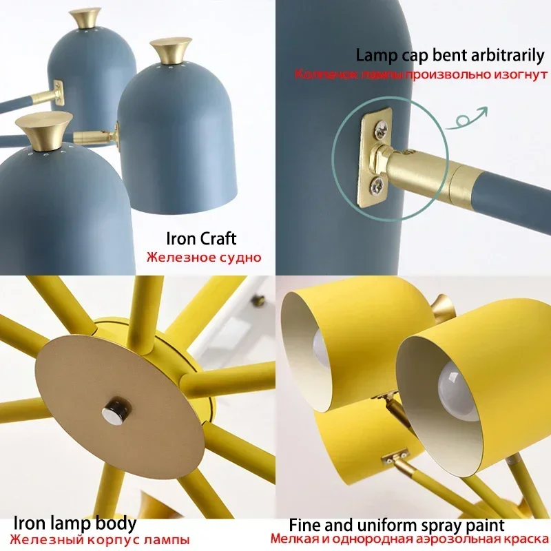 

ModernAdjustable Metal Chandelier Creative 3/6/8 Heads Kitchen Living Room Bedroom Study Porch Hotel Lighting 4 Colors Available