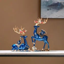 2Pcs Elk Resin Statue Decors Art Crafts Reindeer Sculpture for Bookshelf Cabinet Living Room Valentine's Day Decor Fireplace