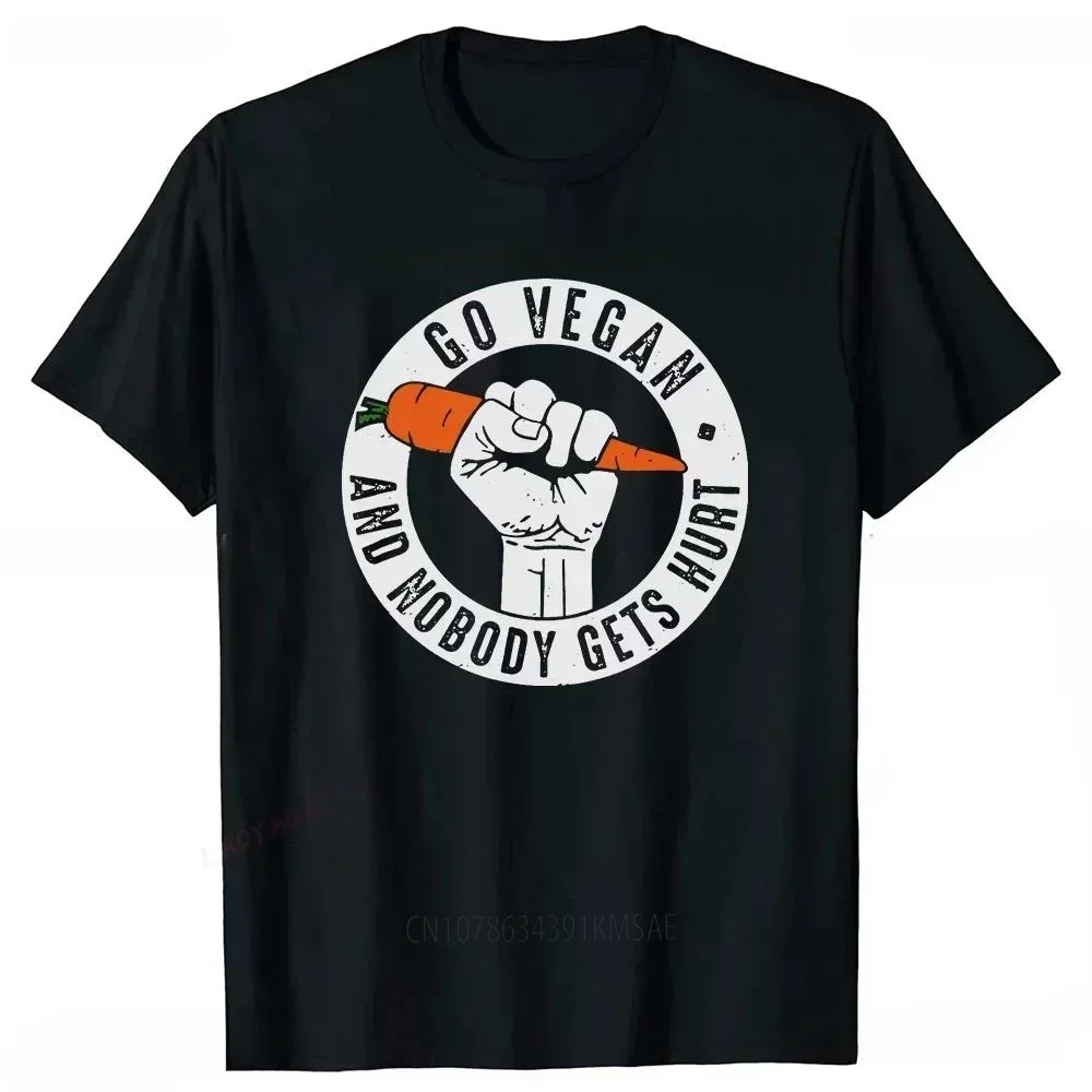 Funny Go Vegan and Nobody Gets Hurt Vegetarian T Shirts Summer Style Harajuku Streetwear Casual Mens Clothing Fashion Loose Tees