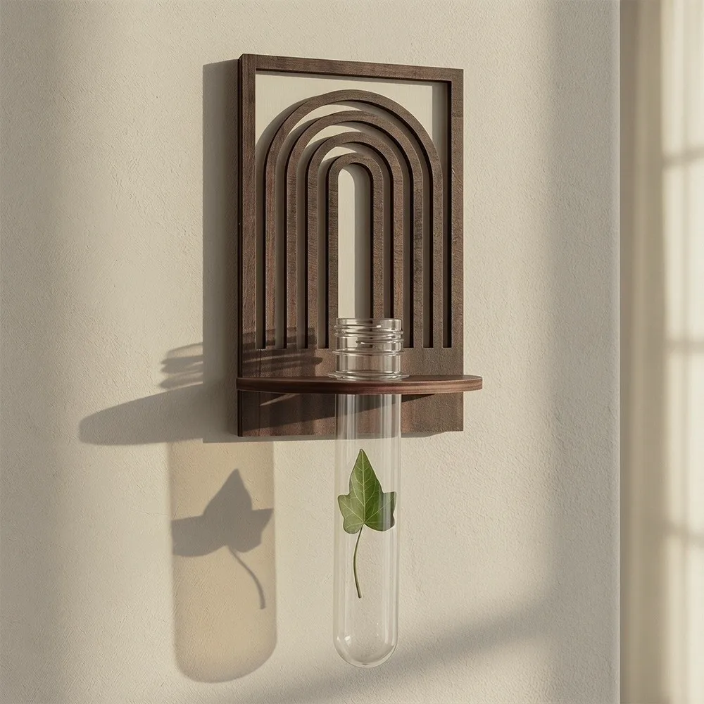 Wooden Hydroponic Plant Holder Geometric Wall Decoration Wall Mounted Planter Hollow Out Vase Wall