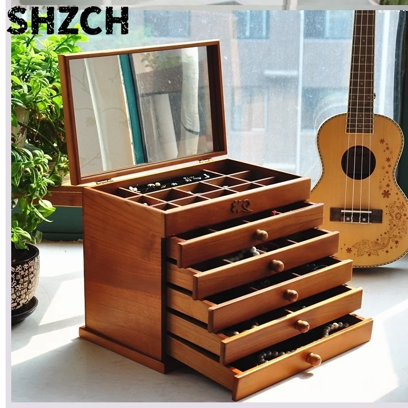 Space-Saving Multi-Tier Jewelry Organizer Elegant Wooden Box for Accessories Display Large Gift Packaging with Layered Storage