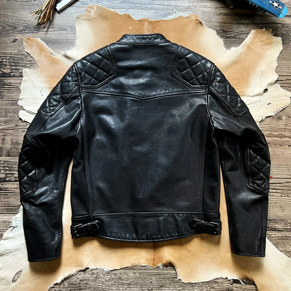 YR!Free shipping.Tough guy Motorcycle Leather Jacket.Vintage tanned cowhide coat.Brand Cidu quality Chaqueta de cuero