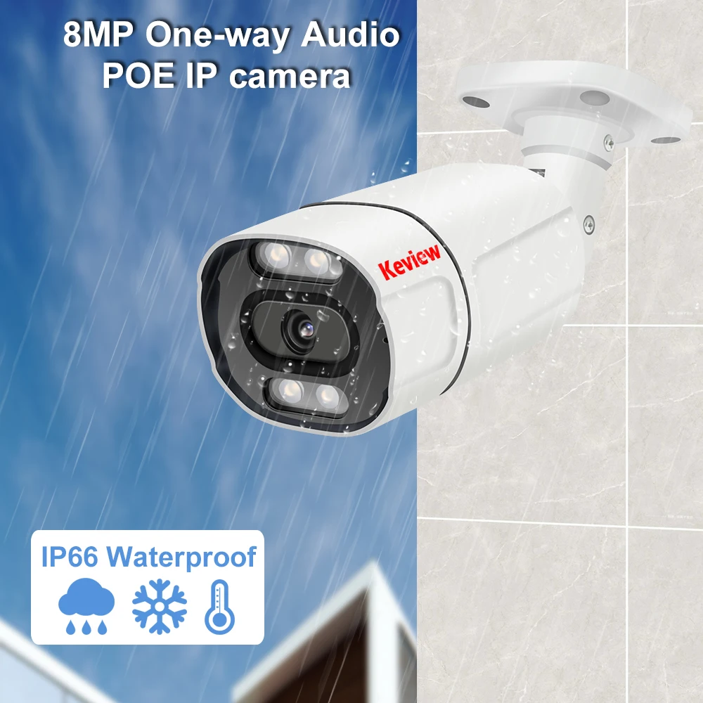 4K POE Camera IP Audio Outdoor 48V POE/DC 12V 8MP 4MP H.265 Onvif Metal Bullet CCTV Home Color Night Vision Security Camera