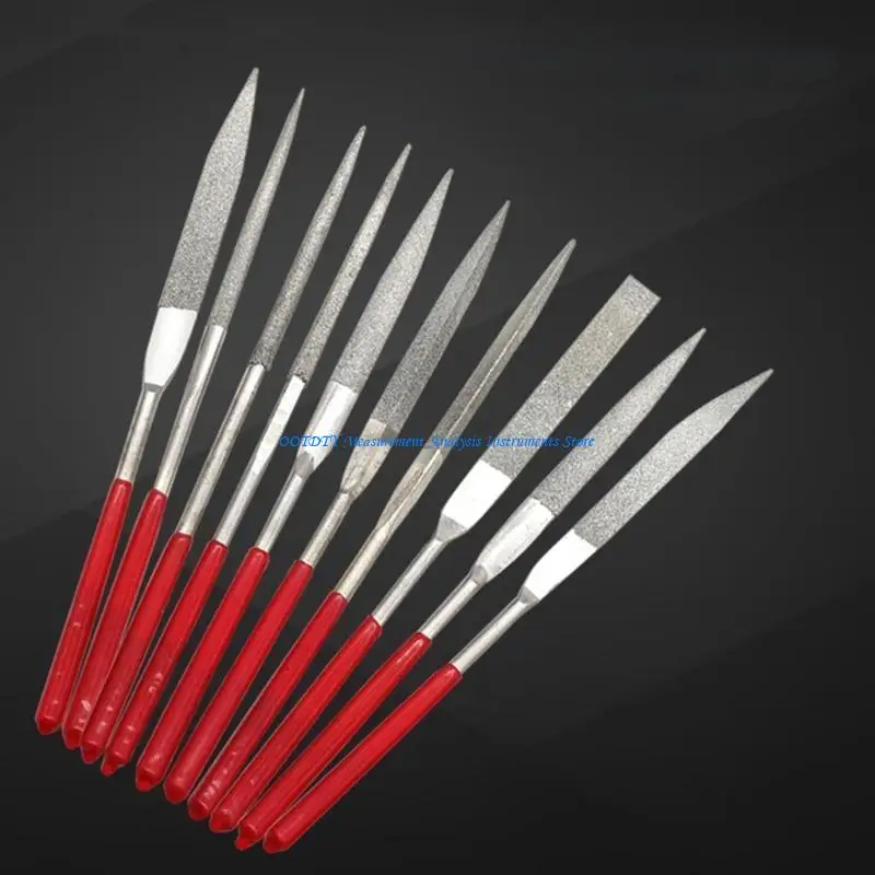 367d 10pcs Diamond File Set Plastic Handling Metal Stone Sticking Flat DiamondIgle