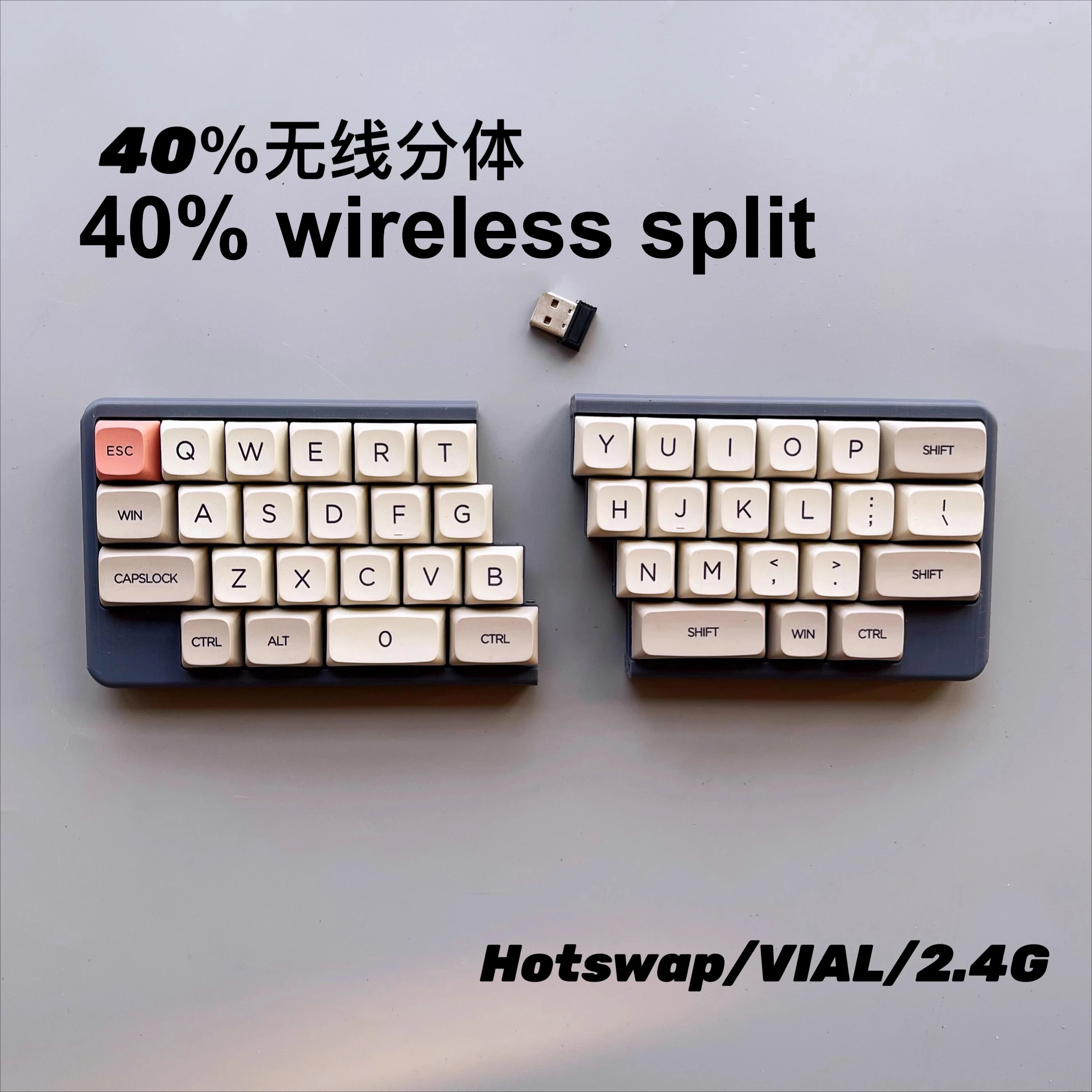 

Wireless Split Keyboard Customized 40% 2.4G Single Mode Wireless Mechanical Keyboard Ergonomics DIY Support Hot Swappable VIAL