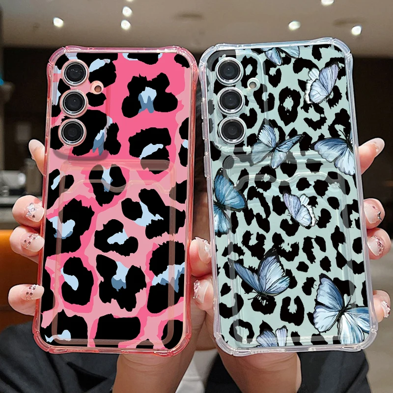 Leopard Printed Phone Case For Samsung Galaxy S26 S25 S24 Ultra S23 S25 FE A57 A37 a17 A56 A55 A16 A54 Card Slot Soft TPU Cover