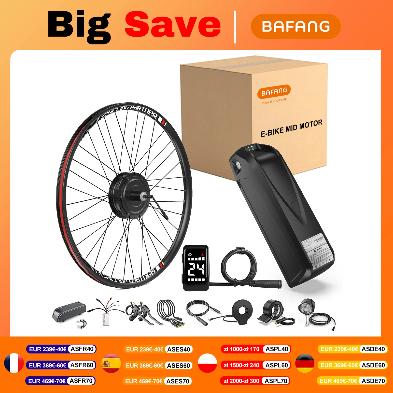 BAFANG 48V 500W 750W Ebike Conversion Kit for Electric Bike DIY Electric Bike Motor Kit 700C 26 Hailong 20Ah Lithium Battery