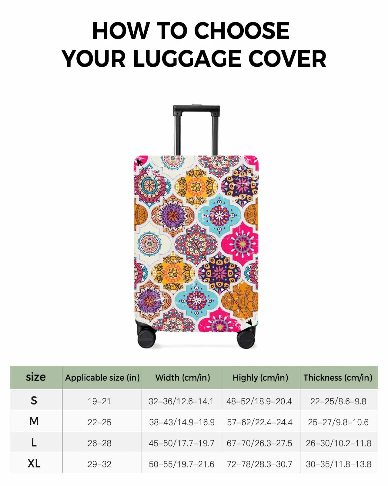 Moroccan Bohemian Mandala Vintage Pattern Stretch Suitcase Protector Baggage Dust Case Cover For 18-32 Inch Travel