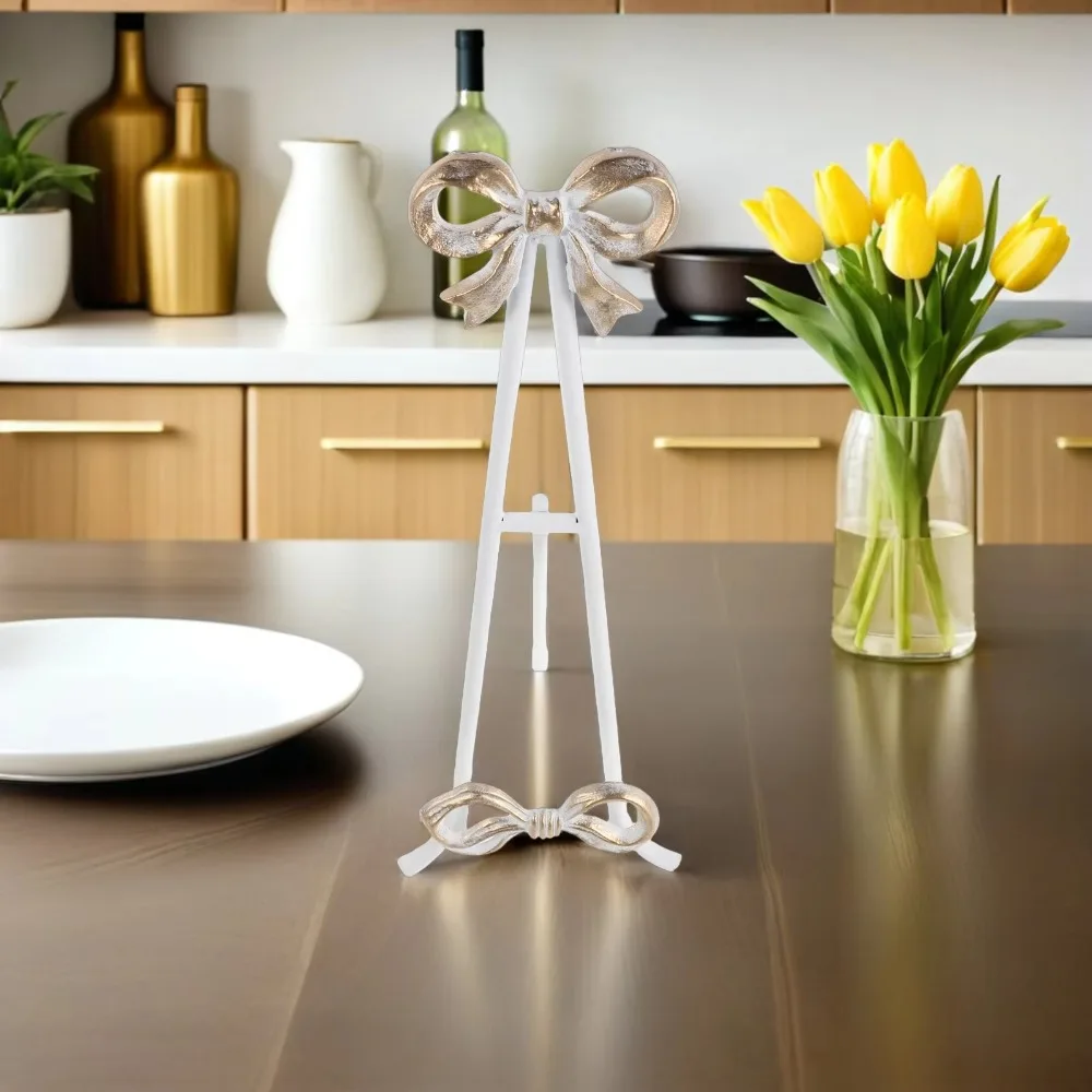 Vintage Bowknot Metal Easel Stand for Recipe Books Plates Photos Kitchen Counter Cafe Restaurant Display Elegant Sturdy Space