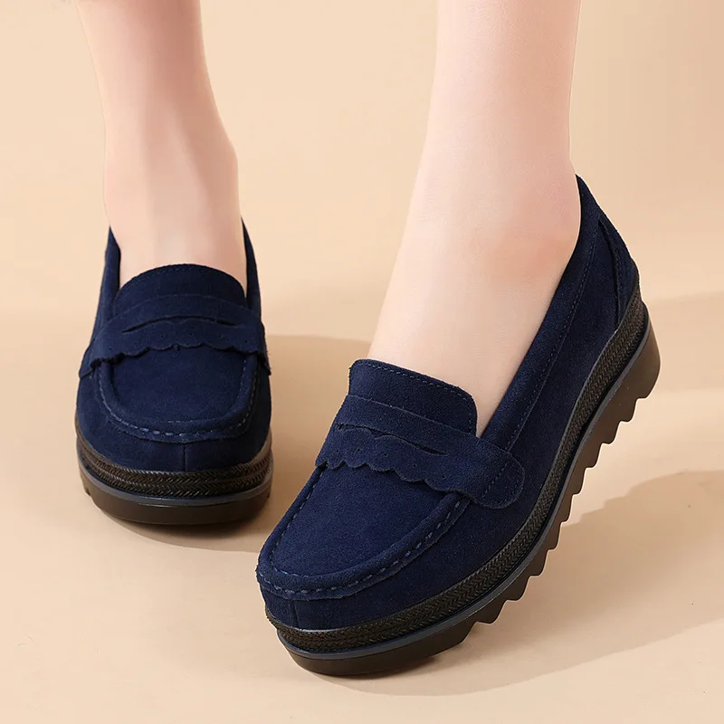 Women Flats Platform Loafers Ladies Genuine Leather Comfort Wedge Moccasins Orthopedic Slip On Casual Shoes
