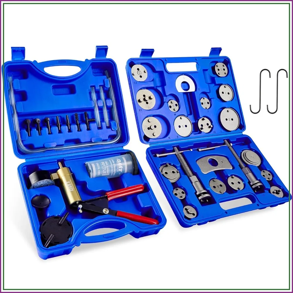 

2 in 1 Brake Caliper Compression Tool & Brake Bleeder Kit, Handheld Vacuum Pump Bleeder Set, Disc Brake Pad Service Tool with 18 Adapters