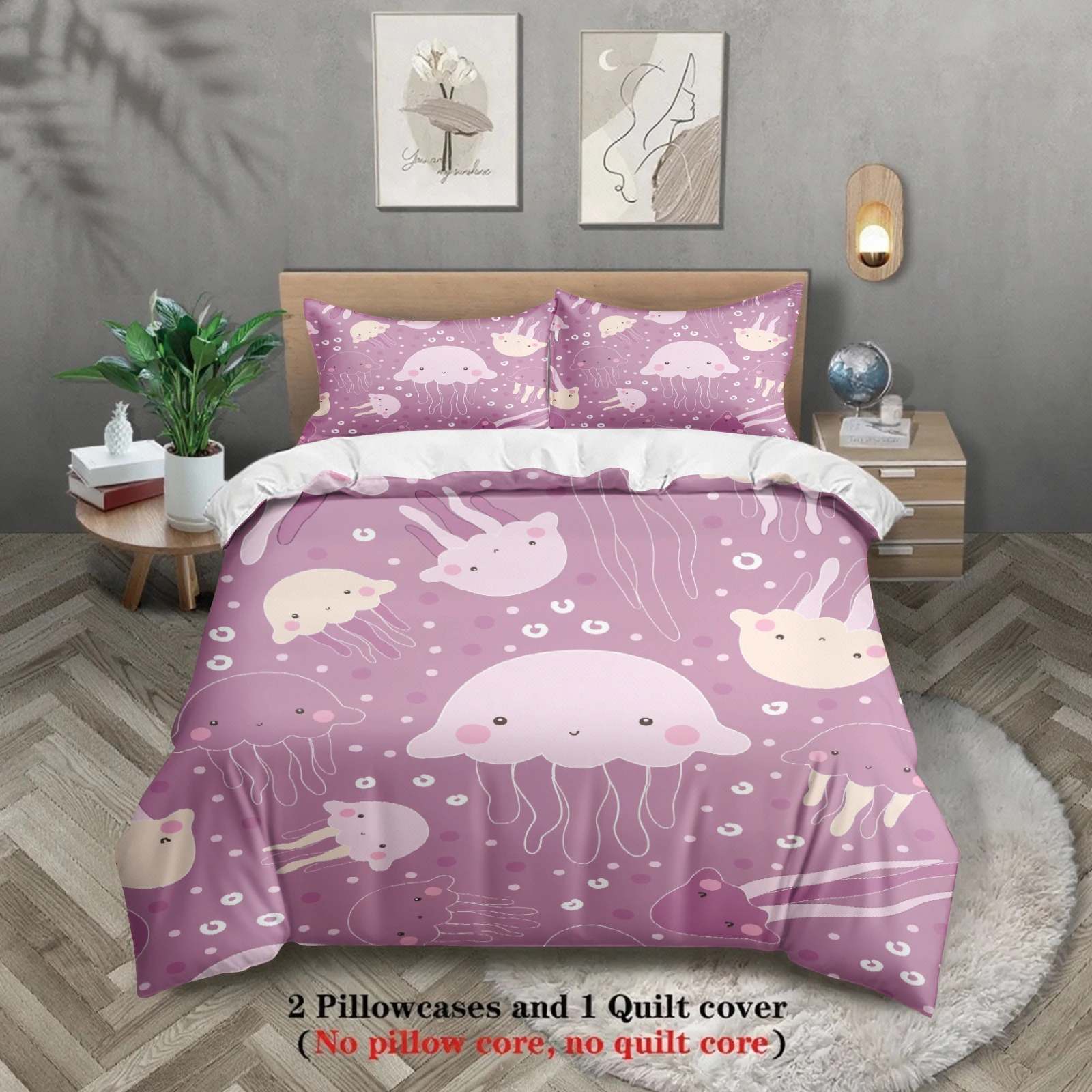 Cute Cartoon Bedding Set 3D Printed Duvet Cover Set (No Filling) Single Twin Full Size For Kids Girls Daughter Bedroom Decor