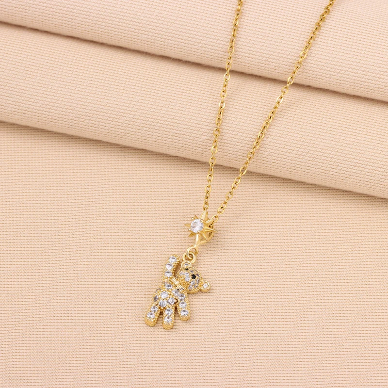 New Cute Hello Bear Pendant Necklaces For Women Temperament Fashion Stainless Steel Female Clavicle Chain Ladies Neck Jewelry