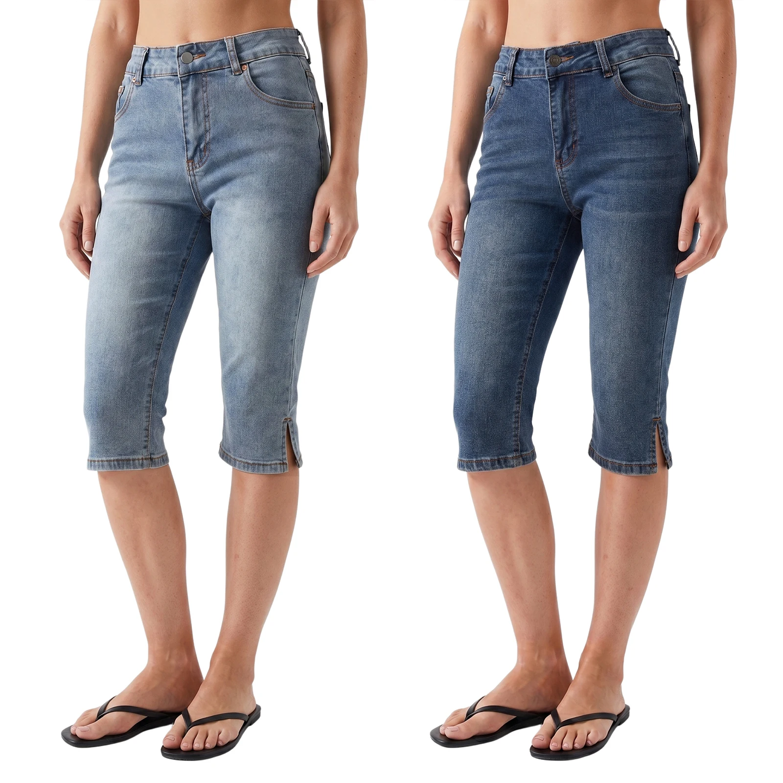 2026 Fashion Women's Denim Capri Pants Low Rise Slim Fit Cropped Jeans with Side Slits Light Blue Summer Stretch Denim Capris