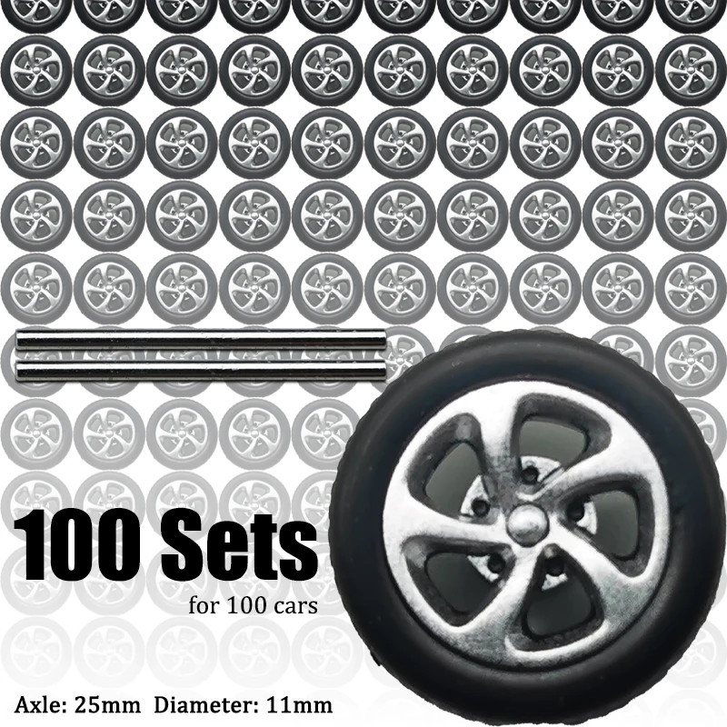 1:64  100 Sets Of Wheels For 100 Model Cars with Rubber Tire Basic  Modified Parts Racing Vehicle Toys Tomica MiniGT