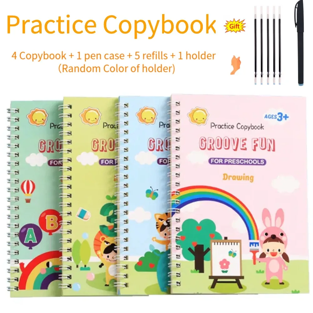 4 Practice Copy Books Children\'s Toy Writing Reusable Free Wiping English French Arabic Verison Option Writing Magic Copybooks