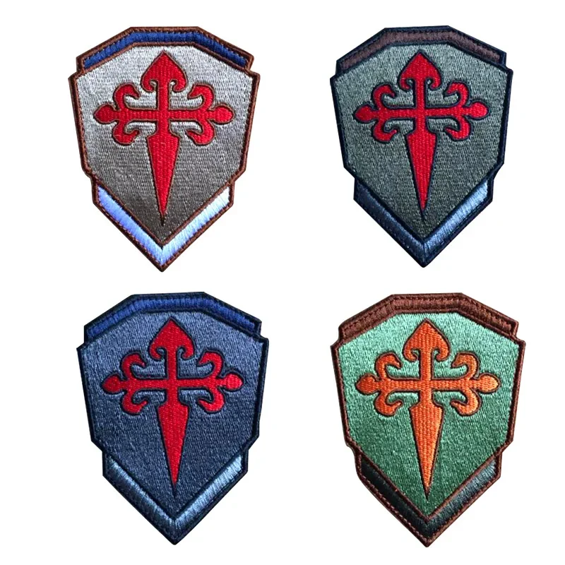 Insignia bordada en forma de escudo de Crusaders, emblema de Cruz Católica, caballeros SANTIAGO, parches de bucle de gancho táctico, insignias de moral antigua