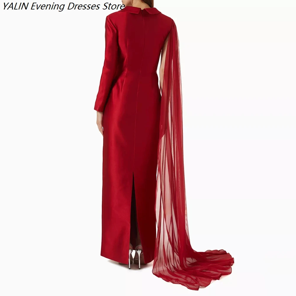 Women's Straight Evening Dresses Floor-length V-neck Full Sleeve Prom Dresses Fashion Flowers Stole Draped Customized Gowns