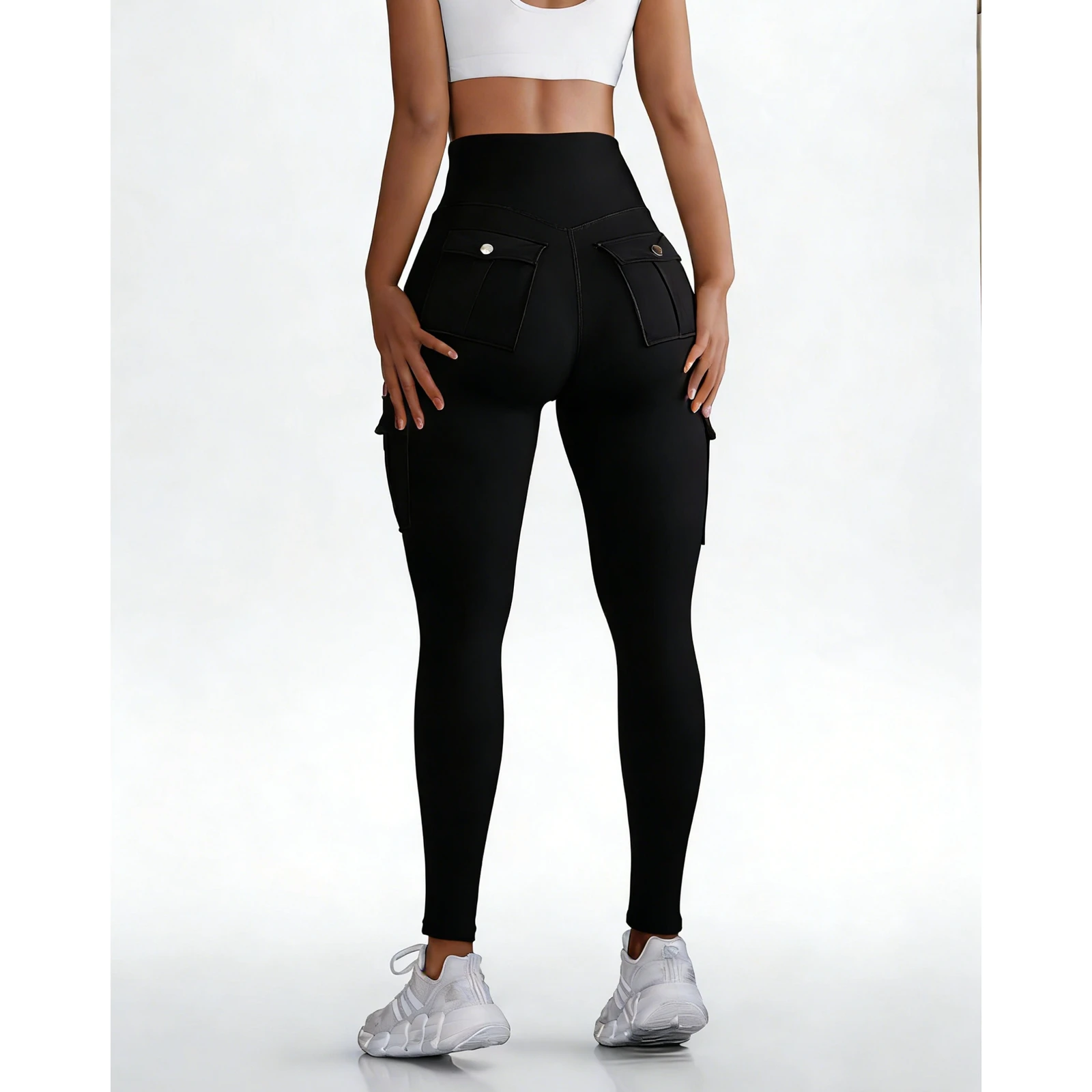 طماق للنساء عالية الخصر التخسيس ممارسة السراويل تشغيل اليوغا الرياضية نحيل مع جيوب البضائع رفرف السراويل عارضة