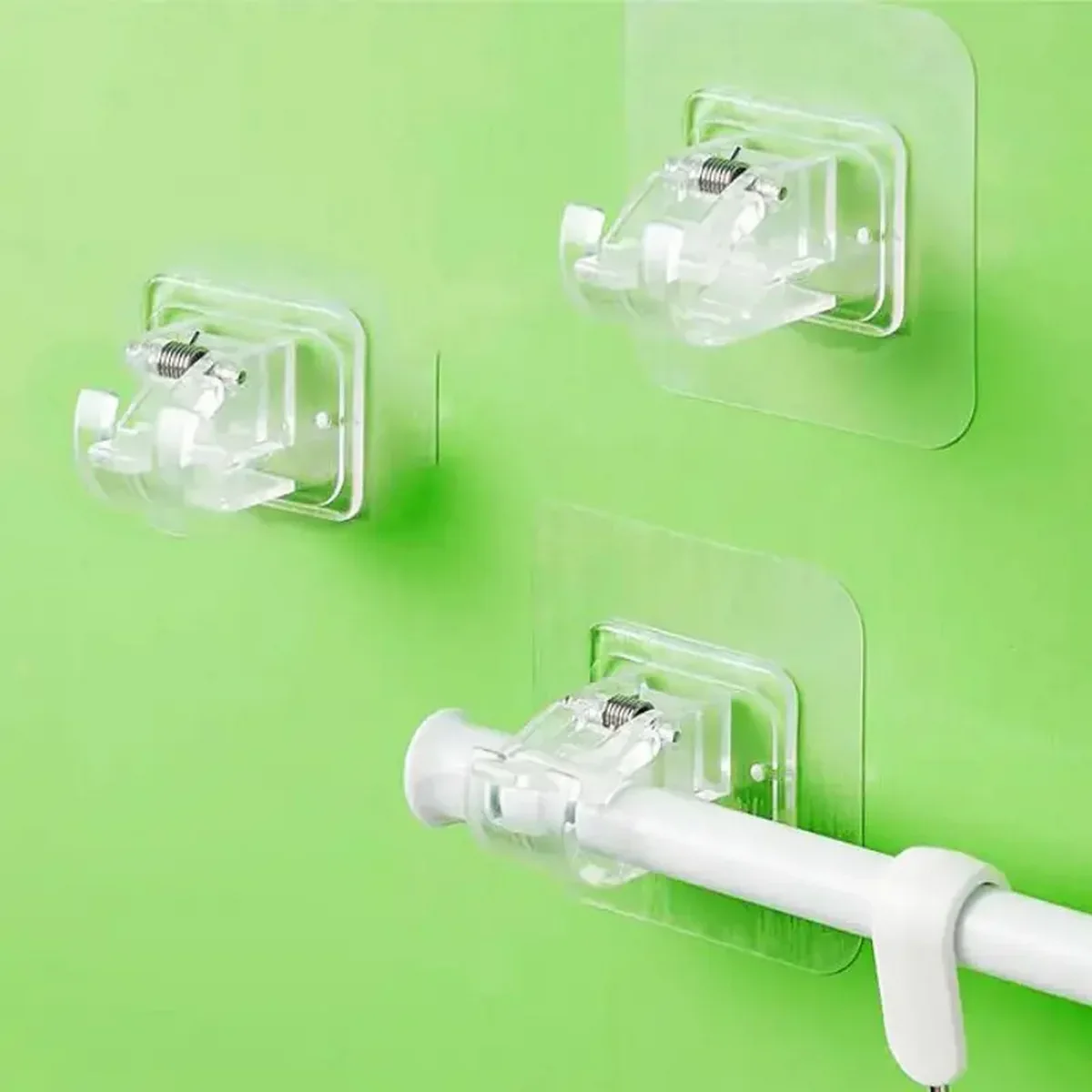 Adjustable Self Adhesive Curtain Rod Holder Wall Mount Hooks Nail-Free Bracket for No Drill Installation