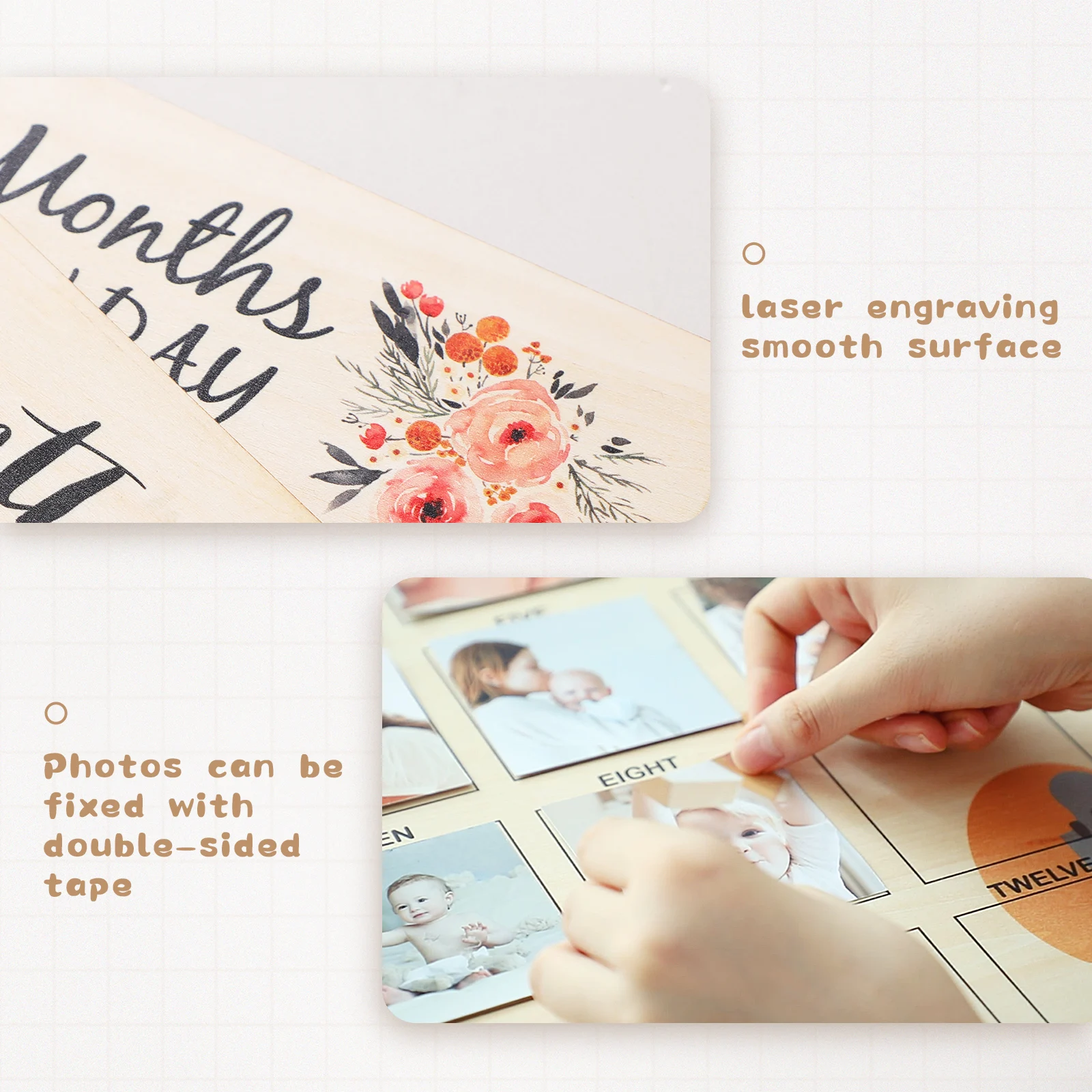 1pc Newborn Photo Milestone Wooden Monthly Growth Milestone Board Baby Birth Commemorative Cards Photography Accessories