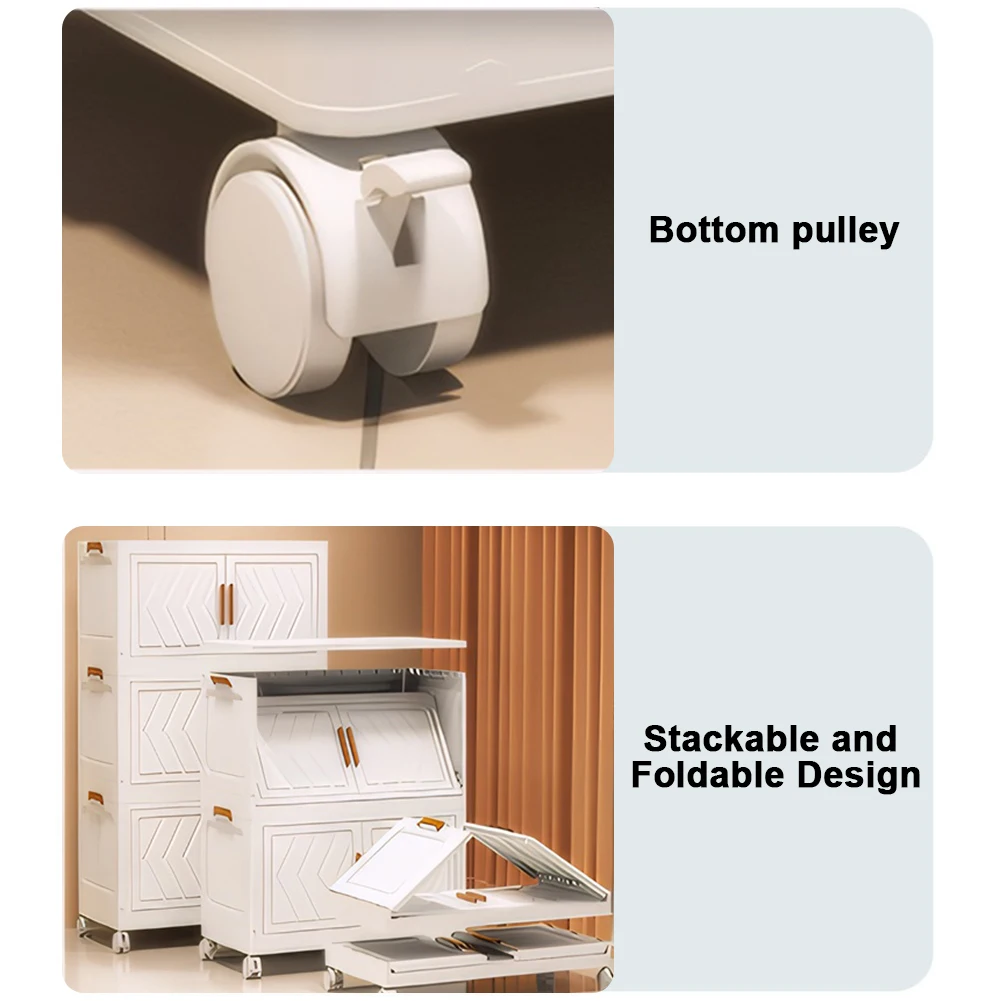 

4 Tier Stackable Closet Organizers Foldable Organization with Doors & Wheels Folding Storage Cabinet Shelf for Home Office Dorm