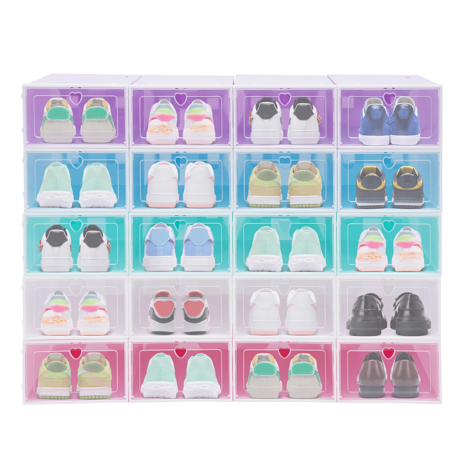20er-Pack Transparente Schuhboxen, Harte Kunststoff-Schuhbox mit Deckel, Stapelbare Kunststoff-Schuhbox für Flache Schuhe, Sportschuhe, Farbig – Detail 10