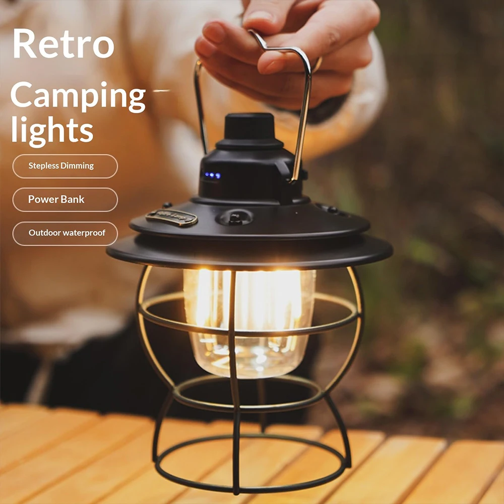 Retro Outdoor LED Light Three Modes Of Energy-saving Lighting Portable Waterproof And Dustproof Camping Light 2000mAh